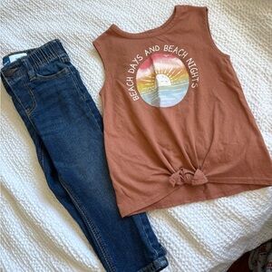 2T Girls Rust Sleeveless Tie-Front Garanimals Tank & Old Navy Skinny Jeans Set